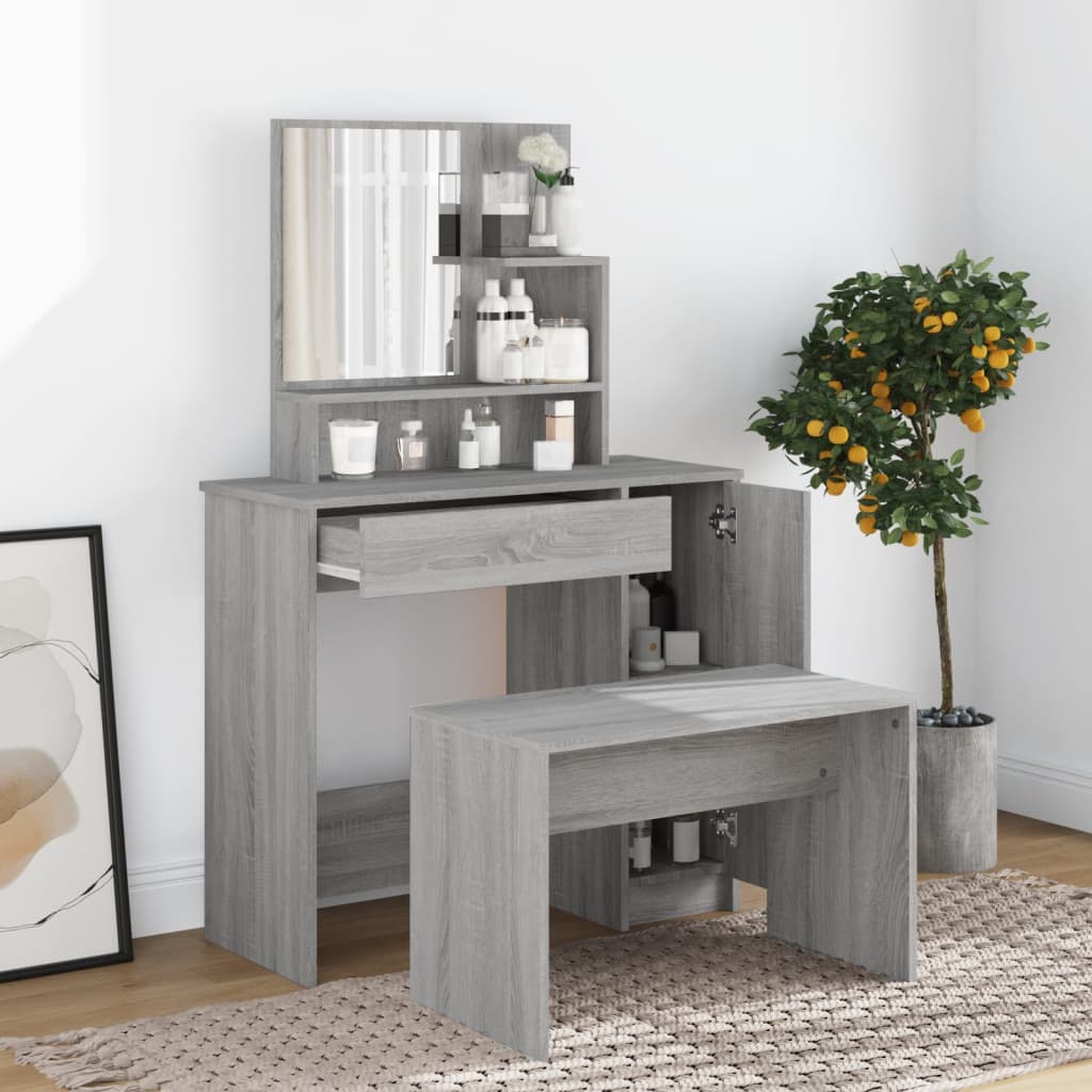 vidaXL Set măsuță de toaletă, gri sonoma, 86,5x35x136 cm vidaXL Set măsuță de toaletă, gri sonoma, 86,5x35x136 cm