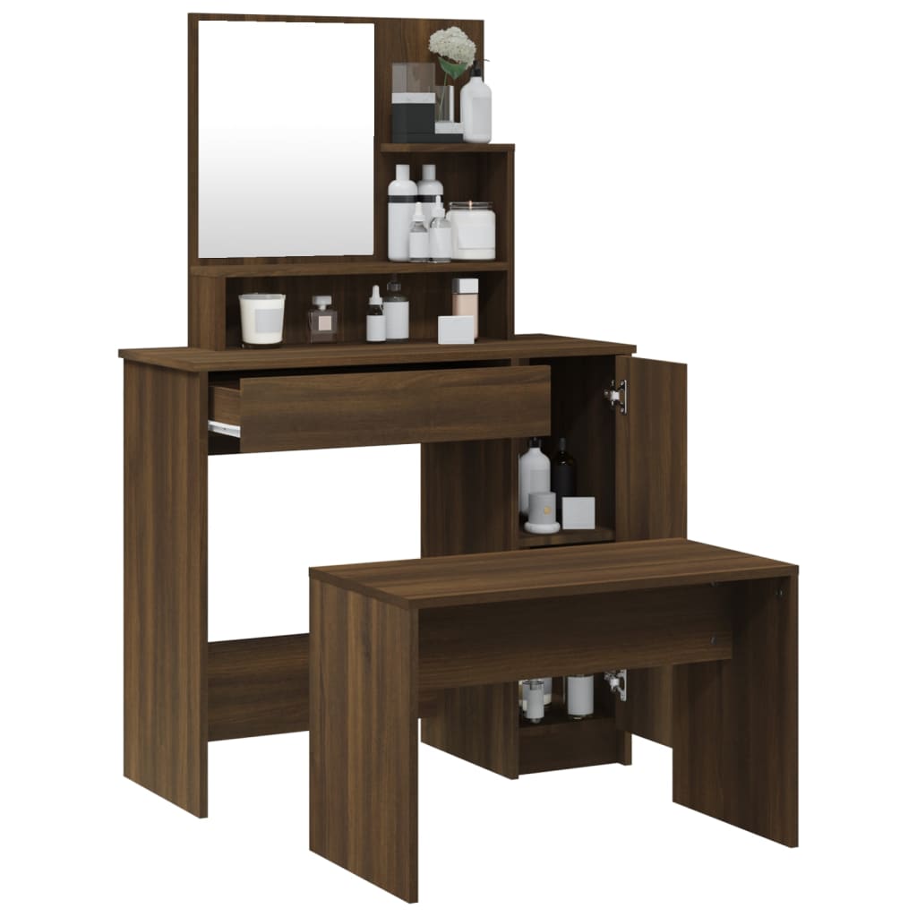 vidaXL Set măsuță de toaletă, stejar maro, 86,5x35x136 cm