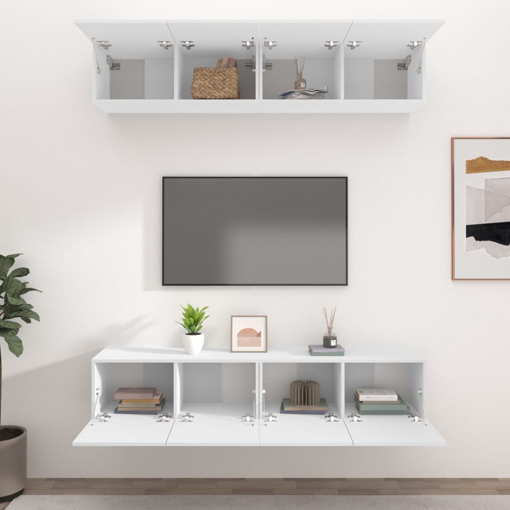 vidaXL Comode TV, 4 buc., alb, 80x30x30 cm, lemn prelucrat
