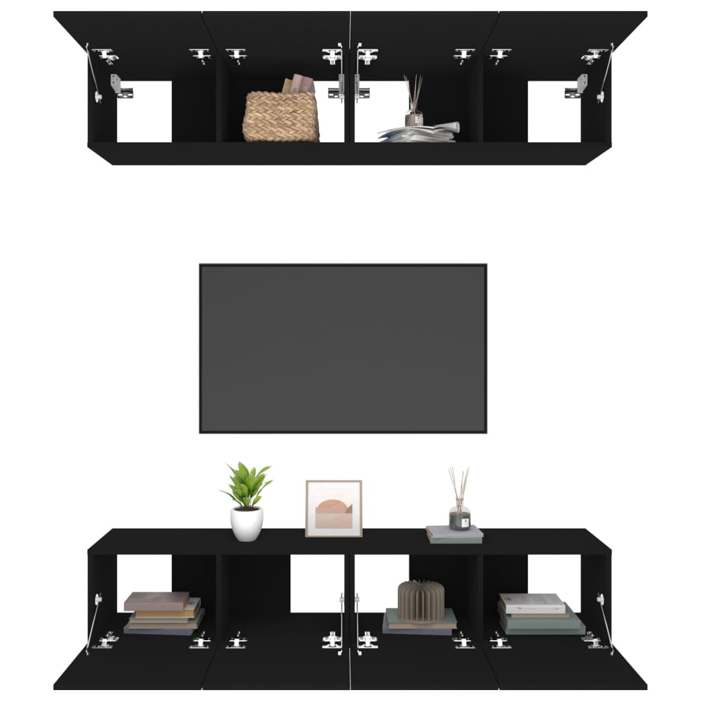 vidaXL Comode TV, 4 buc., negru, 80x30x30 cm, lemn compozit