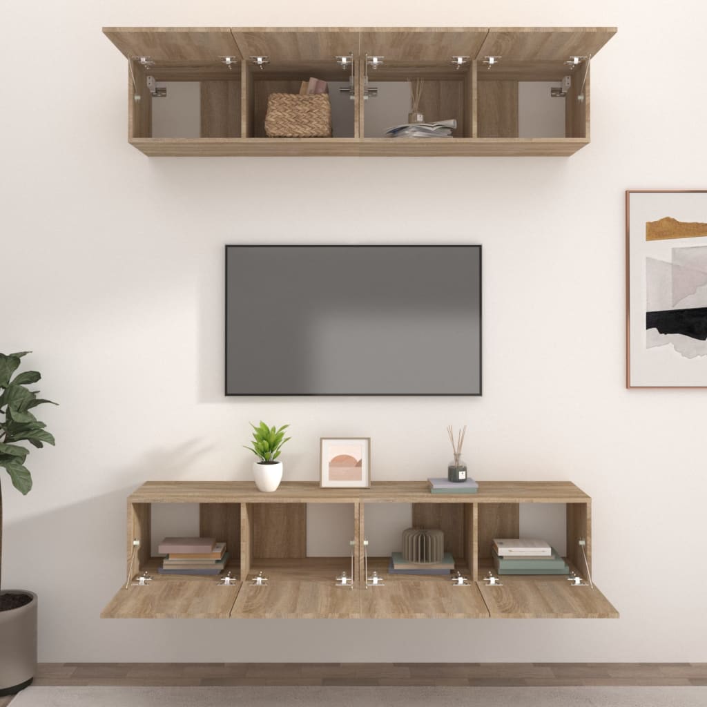 vidaXL Comode TV, 4 buc., stejar sonoma, 80x30x30 cm, lemn prelucrat