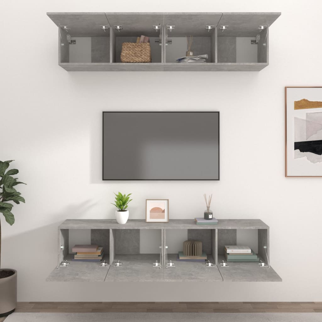 vidaXL Comode TV, 4 buc., gri beton, 80x30x30 cm, lemn prelucrat
