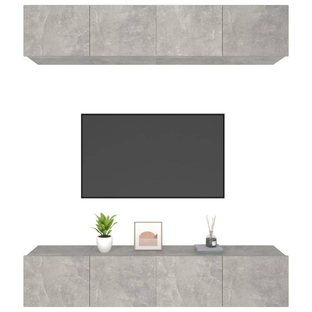 vidaXL Comode TV, 4 buc., gri beton, 80x30x30 cm, lemn prelucrat