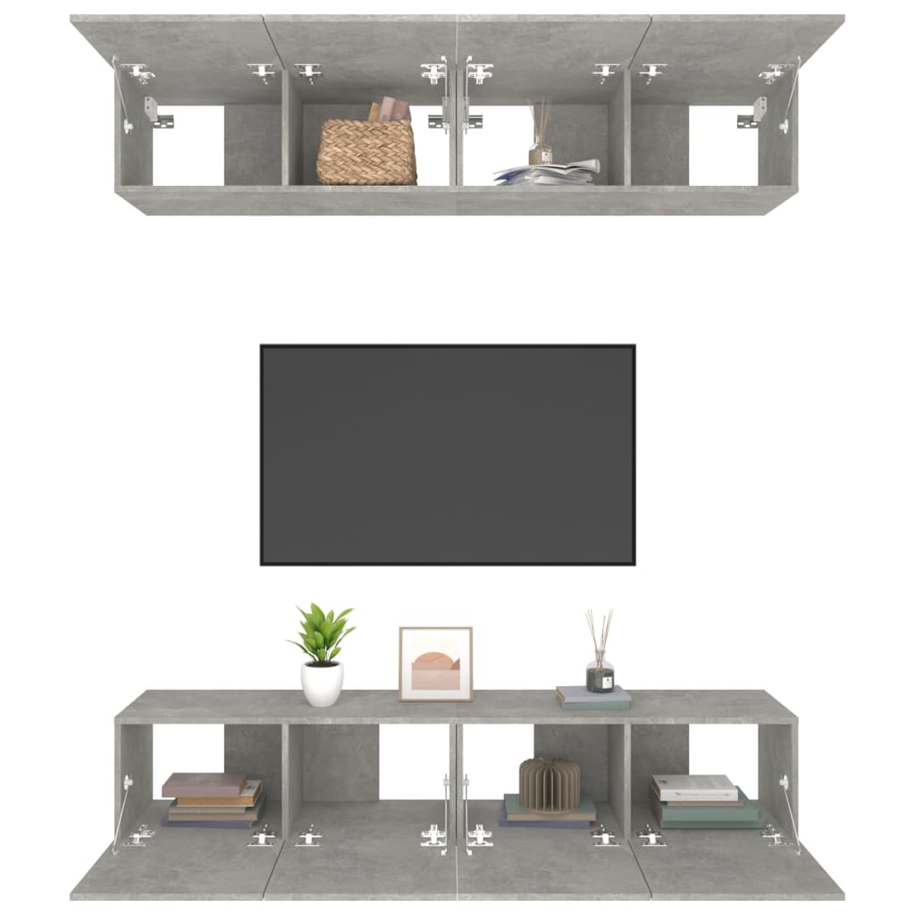 vidaXL Comode TV, 4 buc., gri beton, 80x30x30 cm, lemn prelucrat