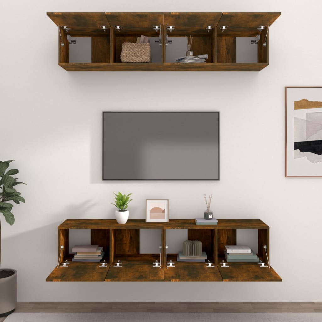 vidaXL Comode TV, 4 buc., stejar afumat, 80x30x30 cm lemn prelucrat