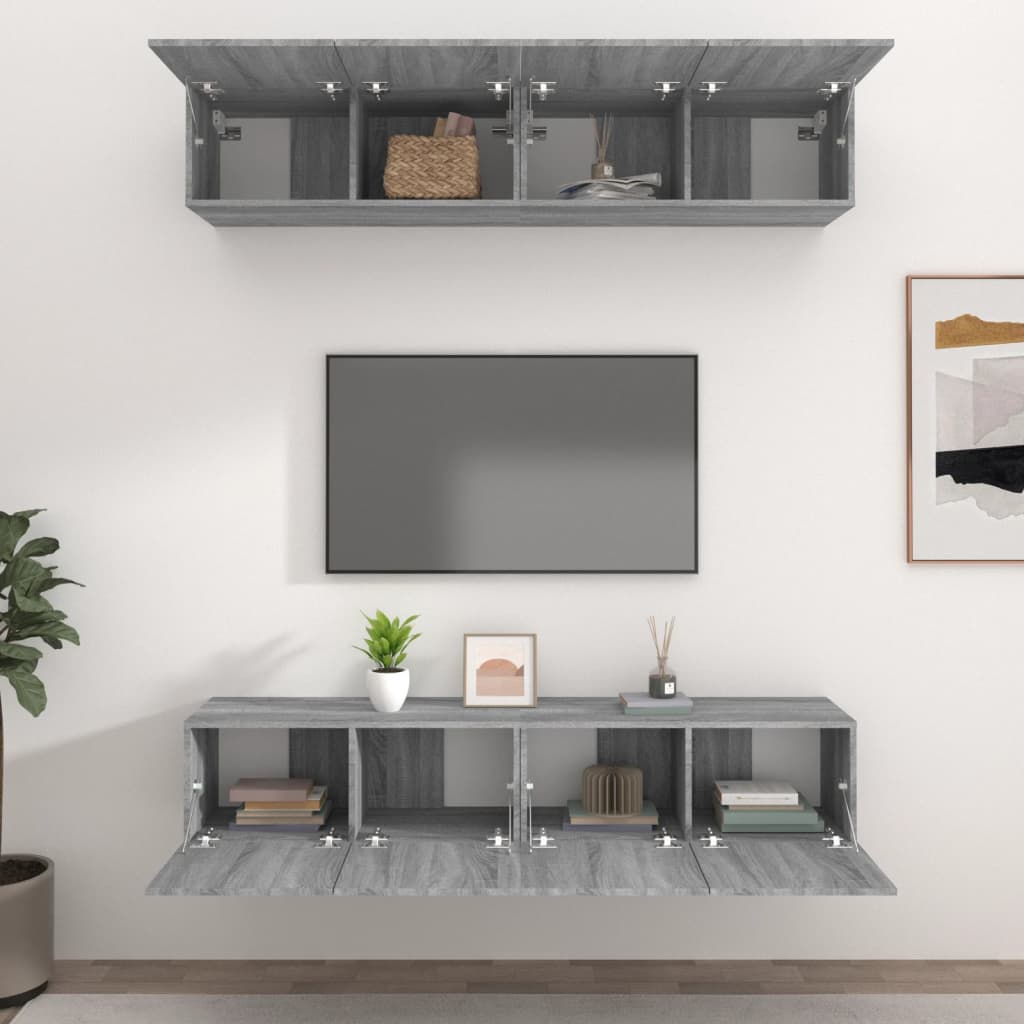 vidaXL Comode TV, 4 buc., gri sonoma, 80x30x30 cm, lemn prelucrat
