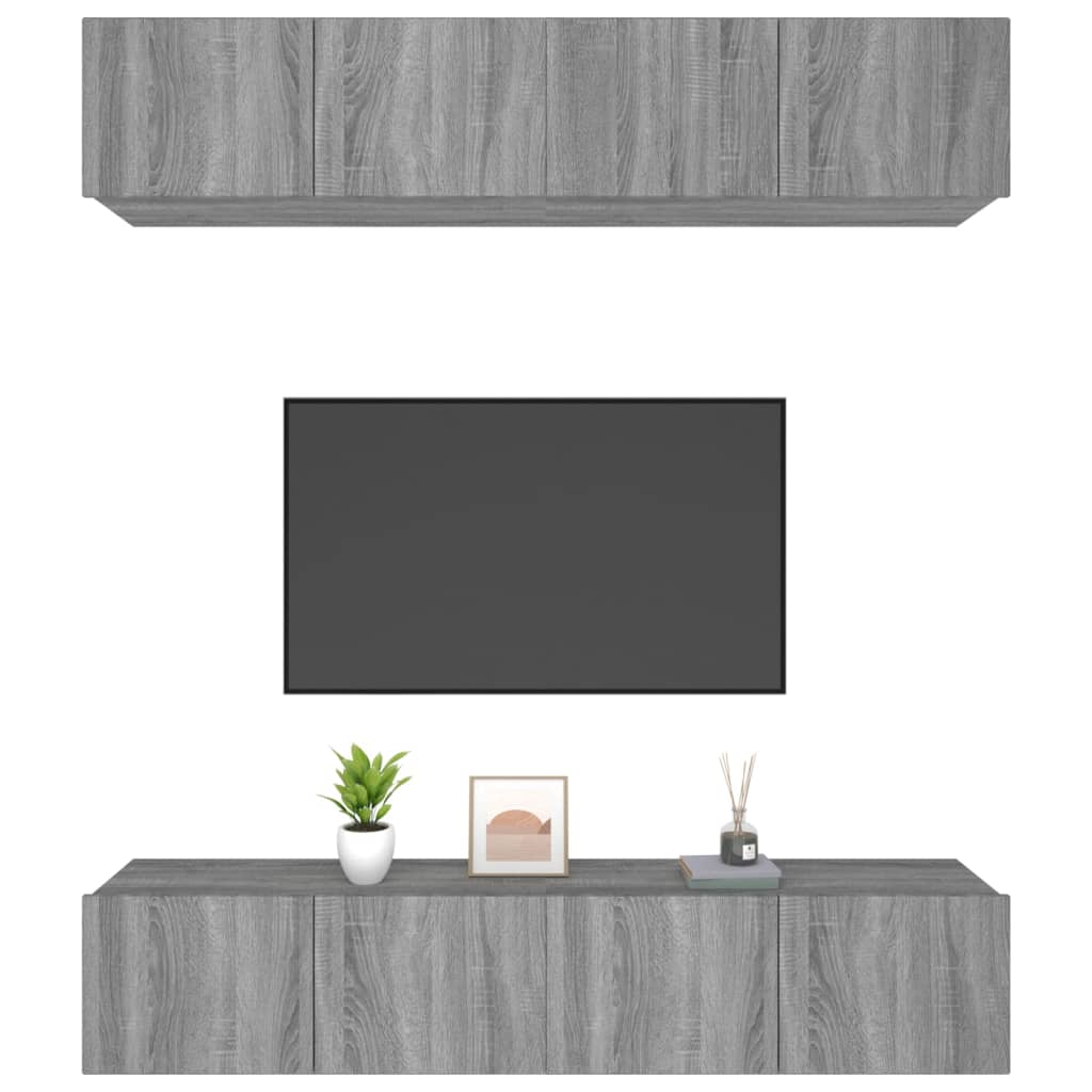 vidaXL Comode TV, 4 buc., gri sonoma, 80x30x30 cm, lemn prelucrat