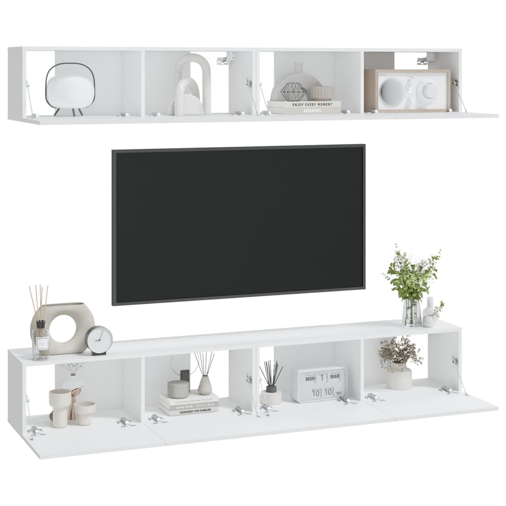 vidaXL Dulapuri TV de perete, 4 buc, alb, 100x30x30 cm