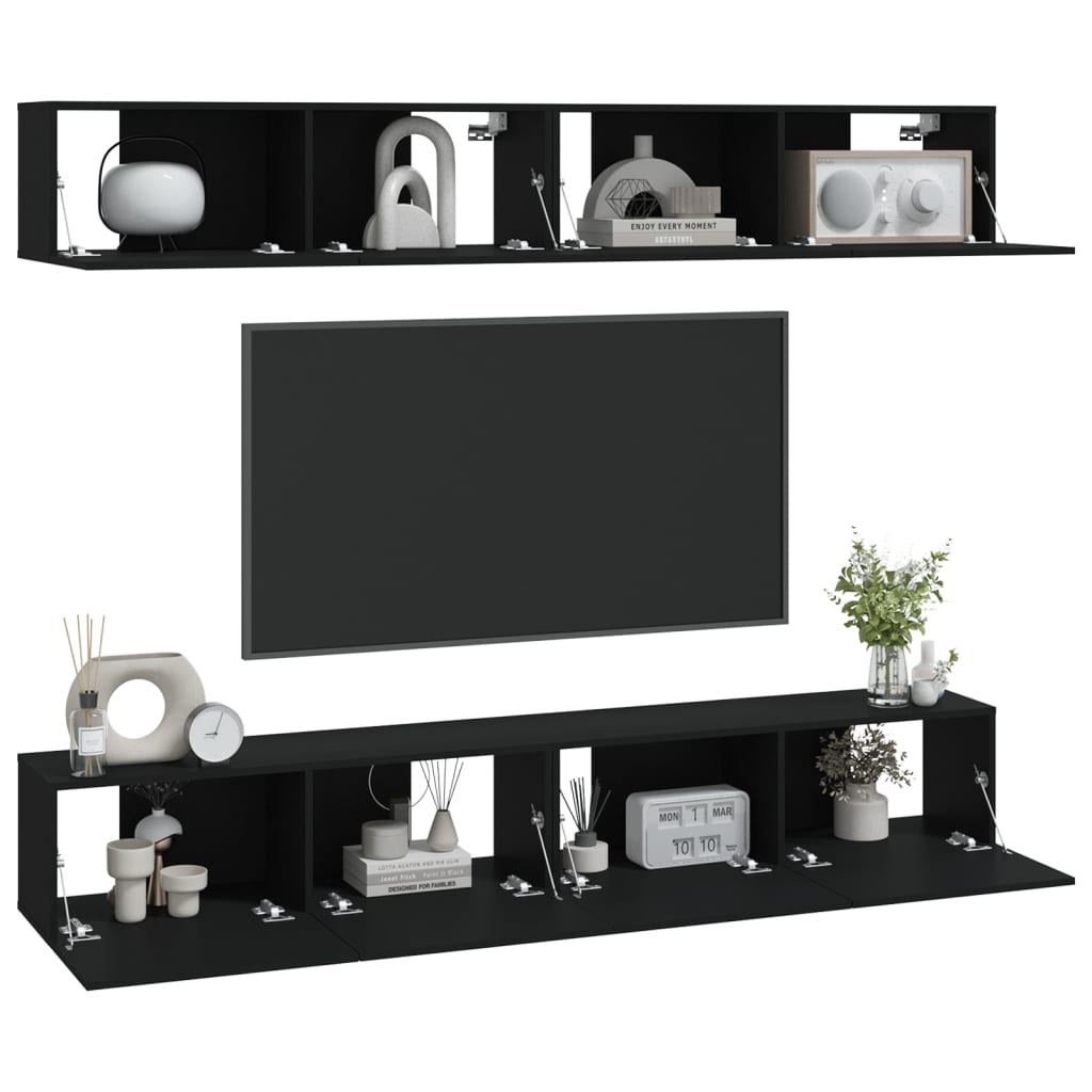 vidaXL Dulapuri TV de perete, 4 buc., negru, 100x30x30 cm