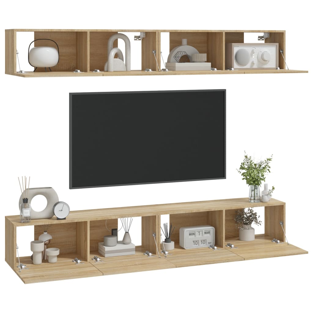 vidaXL Dulapuri TV de perete, 4 buc, stejar sonoma, 100x30x30 cm