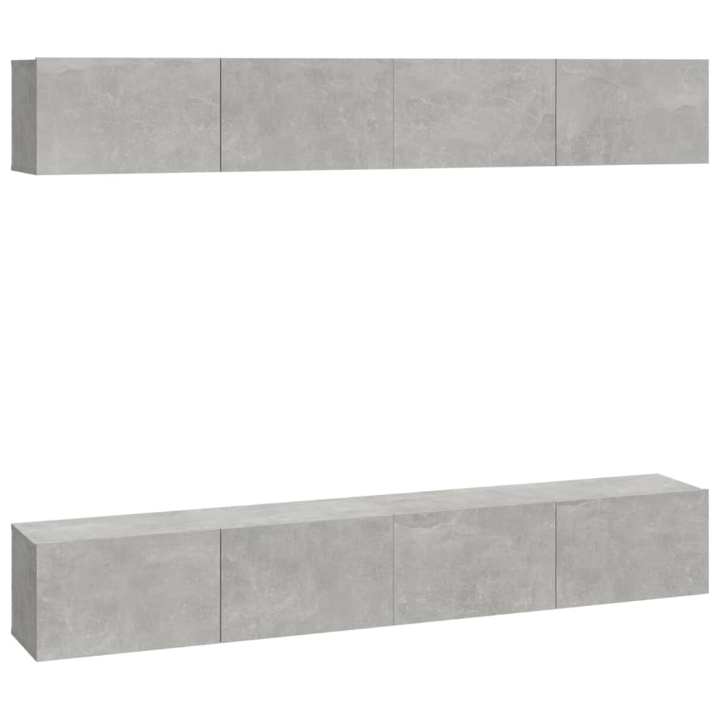 vidaXL Dulapuri TV de perete, 4 buc, gri beton, 100x30x30 cm