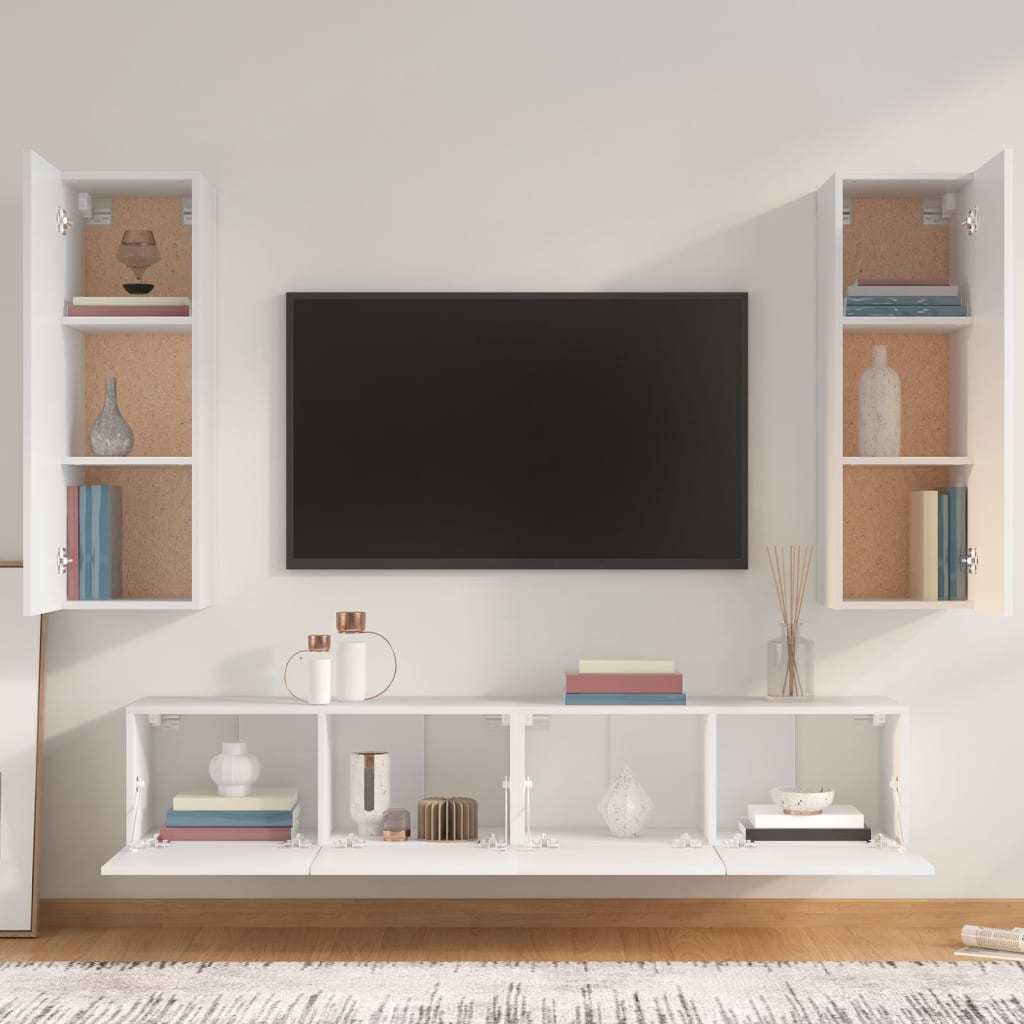 vidaXL Set dulap TV, 4 piese, alb, lemn prelucrat vidaXL Set dulap TV, 4 piese, alb, lemn prelucrat