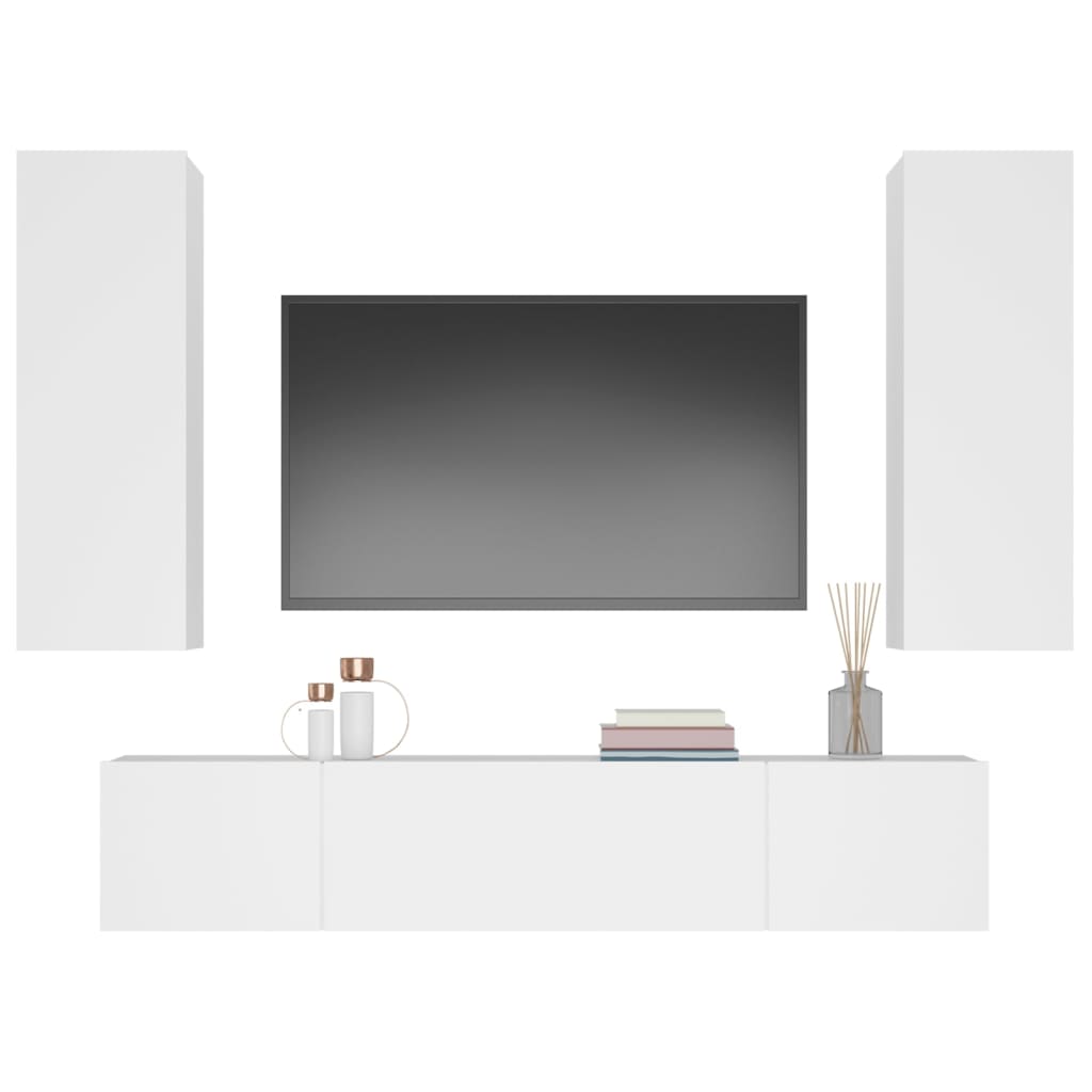 vidaXL Set dulap TV, 4 piese, alb, lemn prelucrat vidaXL Set dulap TV, 4 piese, alb, lemn prelucrat