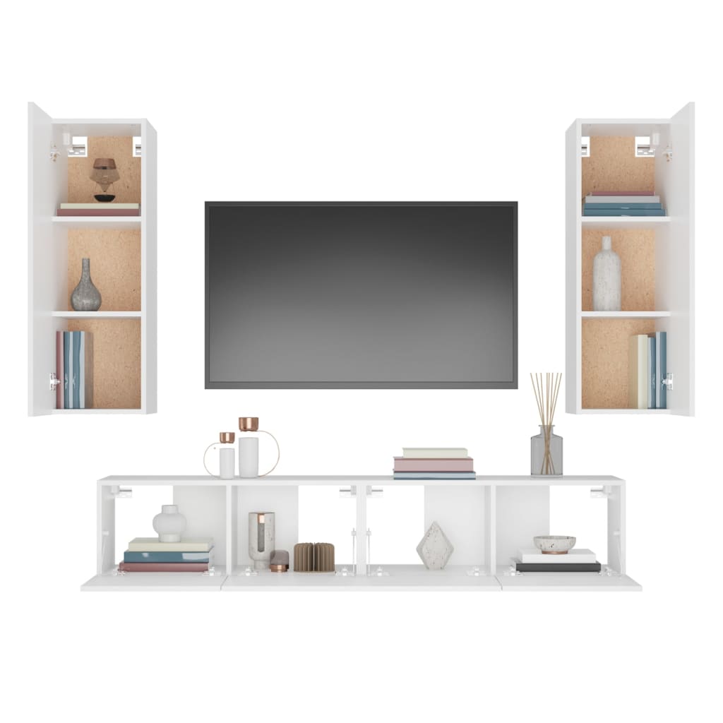 vidaXL Set dulap TV, 4 piese, alb, lemn prelucrat vidaXL Set dulap TV, 4 piese, alb, lemn prelucrat