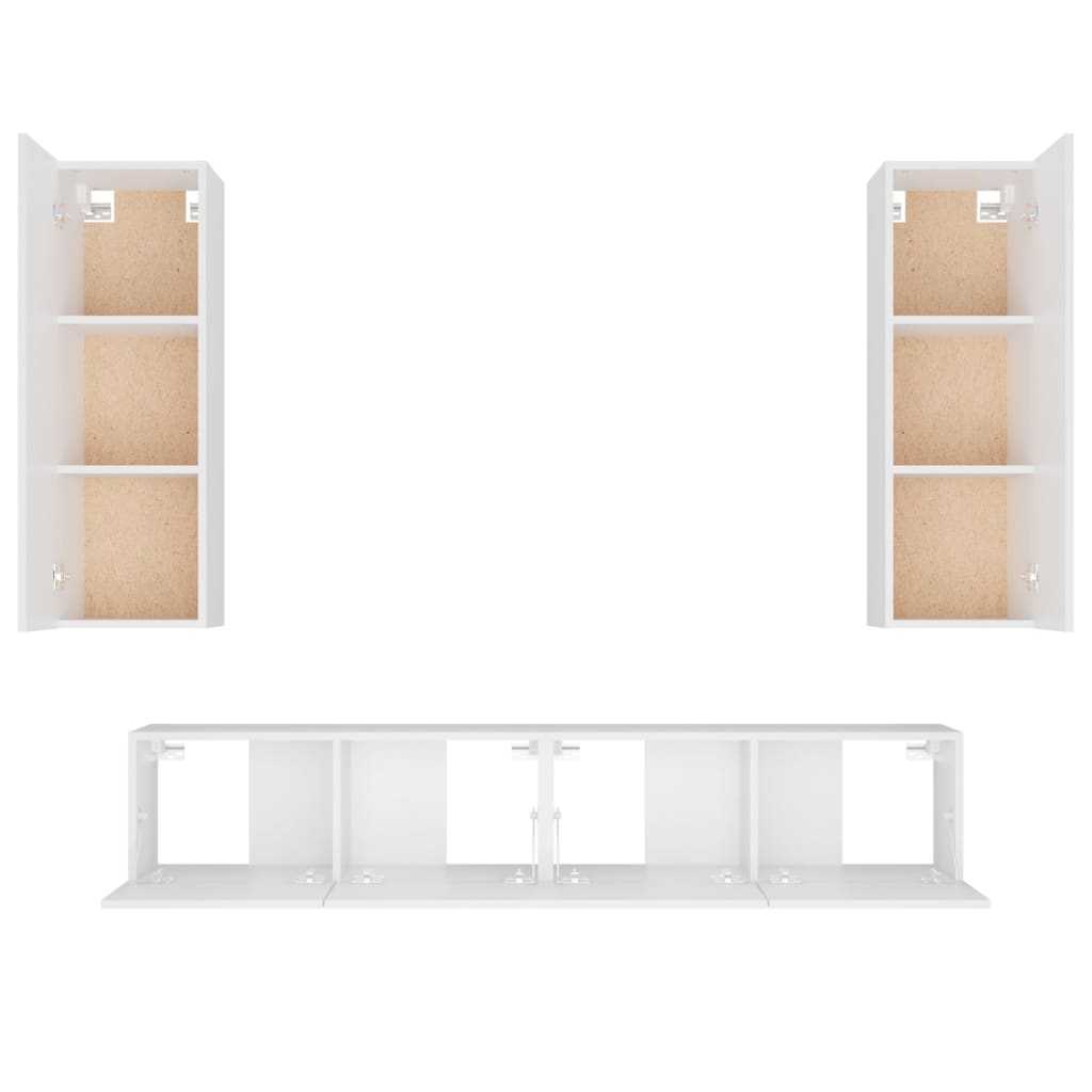 vidaXL Set dulap TV, 4 piese, alb, lemn prelucrat vidaXL Set dulap TV, 4 piese, alb, lemn prelucrat