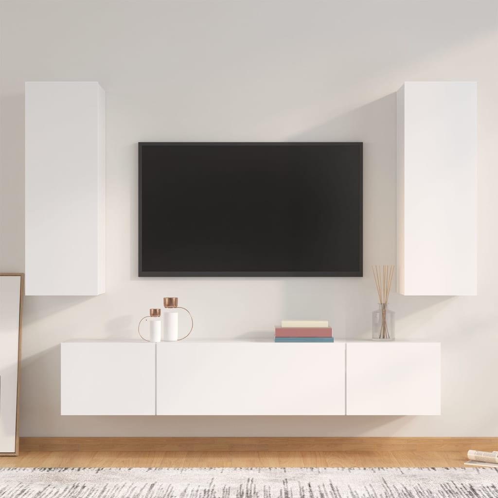 vidaXL Set dulap TV, 4 piese, alb, lemn prelucrat vidaXL Set dulap TV, 4 piese, alb, lemn prelucrat