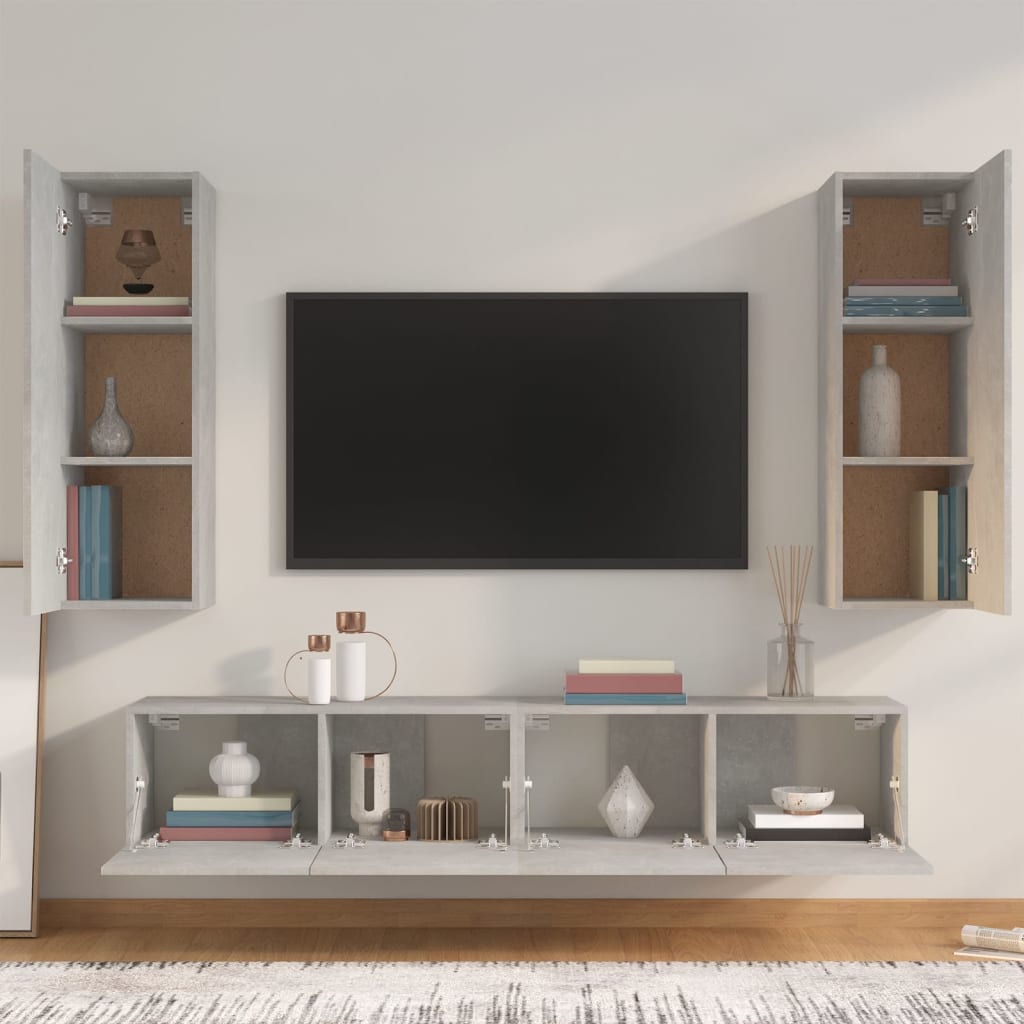 vidaXL Set dulap TV, 4 piese, gri beton, lemn prelucrat vidaXL Set dulap TV, 4 piese, gri beton, lemn prelucrat