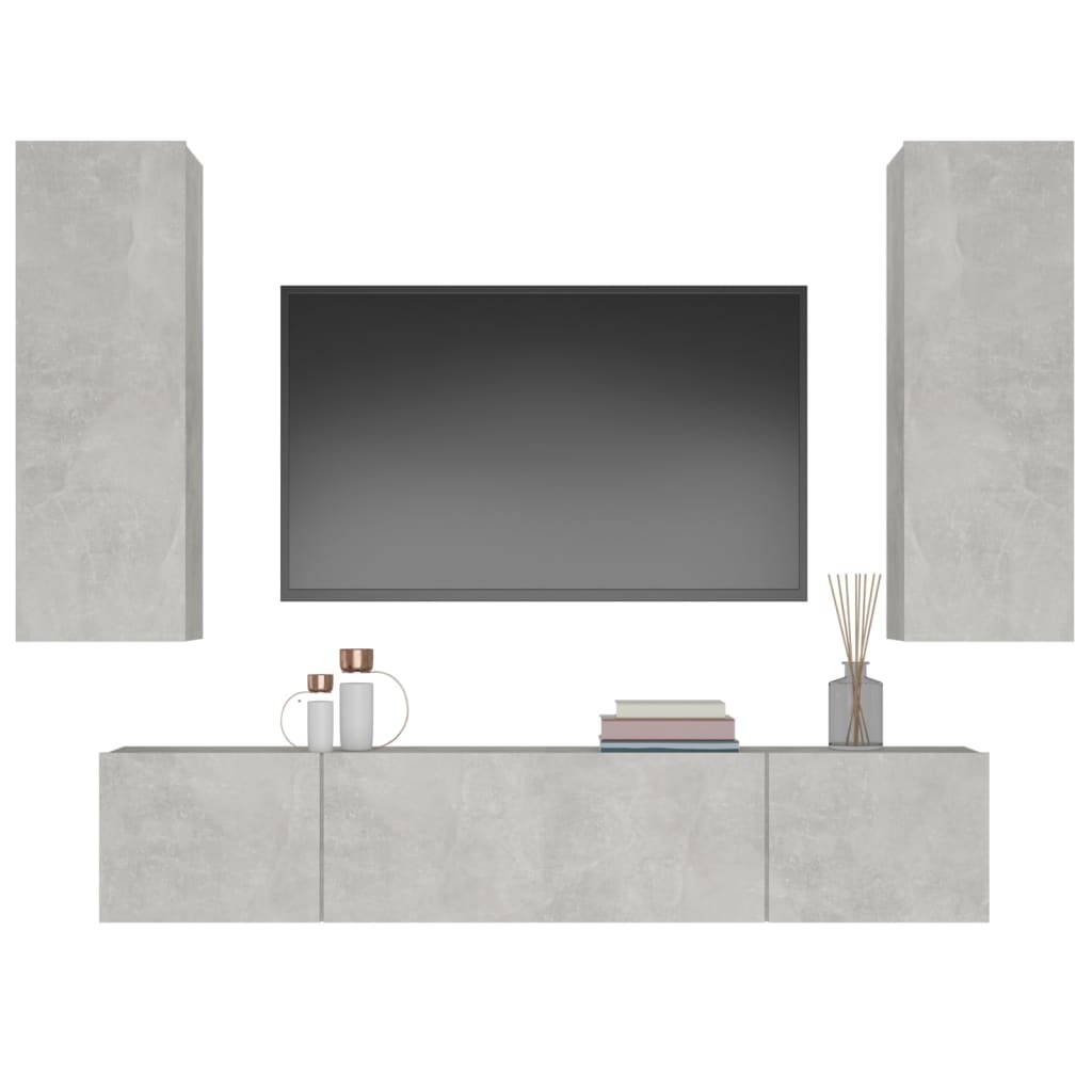 vidaXL Set dulap TV, 4 piese, gri beton, lemn prelucrat vidaXL Set dulap TV, 4 piese, gri beton, lemn prelucrat