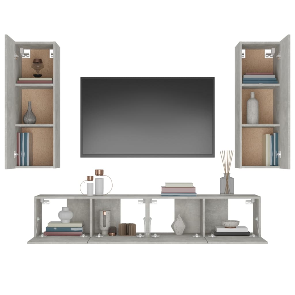 vidaXL Set dulap TV, 4 piese, gri beton, lemn prelucrat vidaXL Set dulap TV, 4 piese, gri beton, lemn prelucrat