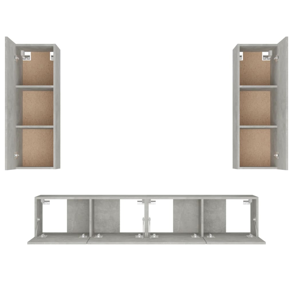 vidaXL Set dulap TV, 4 piese, gri beton, lemn prelucrat vidaXL Set dulap TV, 4 piese, gri beton, lemn prelucrat