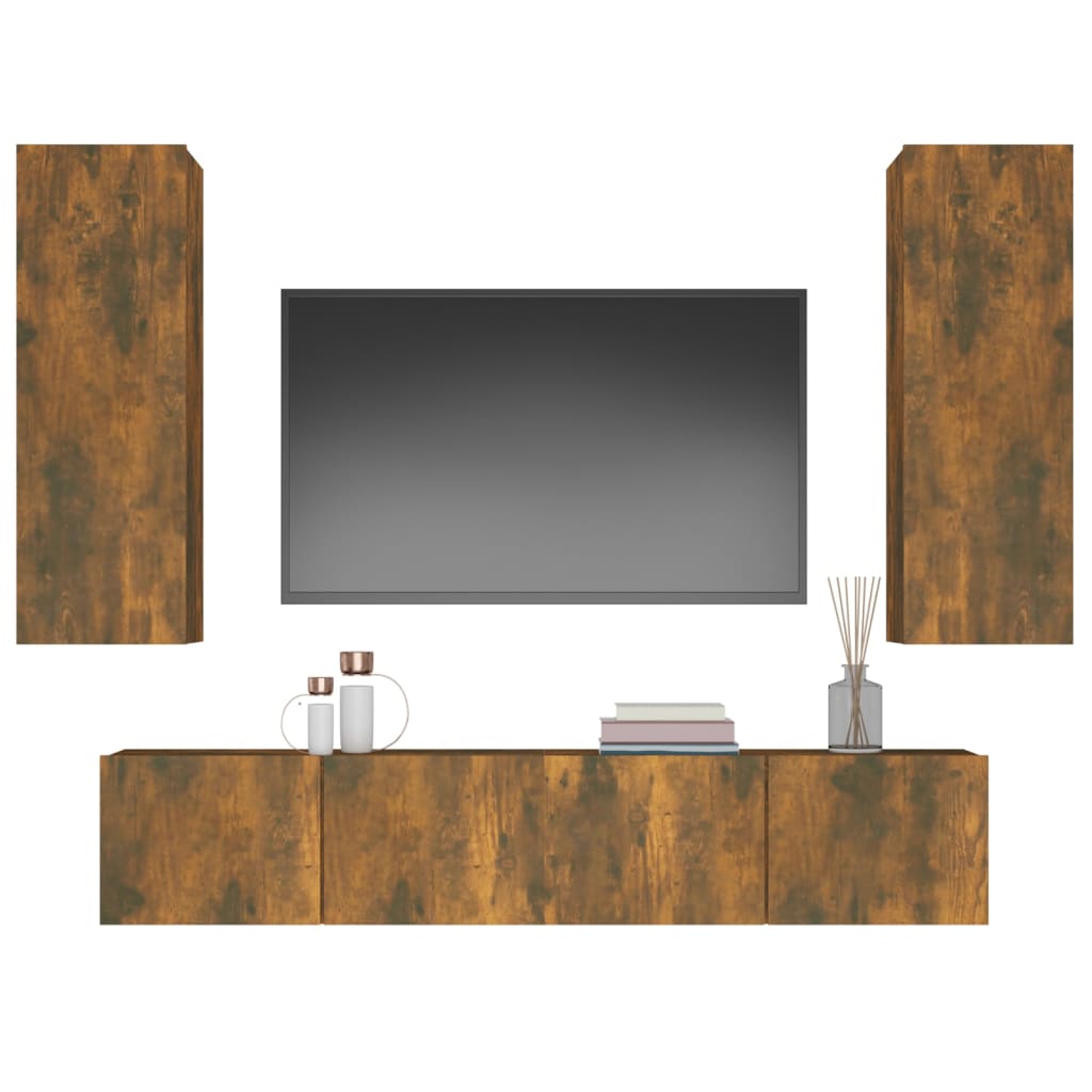 vidaXL Set dulapuri TV, 4 piese, stejar fumuriu, lemn prelucrat vidaXL Set dulapuri TV, 4 piese, stejar fumuriu, lemn prelucrat