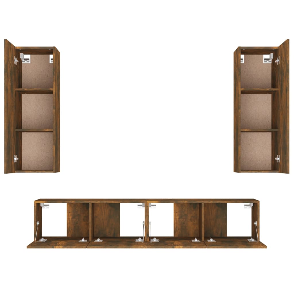 vidaXL Set dulapuri TV, 4 piese, stejar fumuriu, lemn prelucrat vidaXL Set dulapuri TV, 4 piese, stejar fumuriu, lemn prelucrat