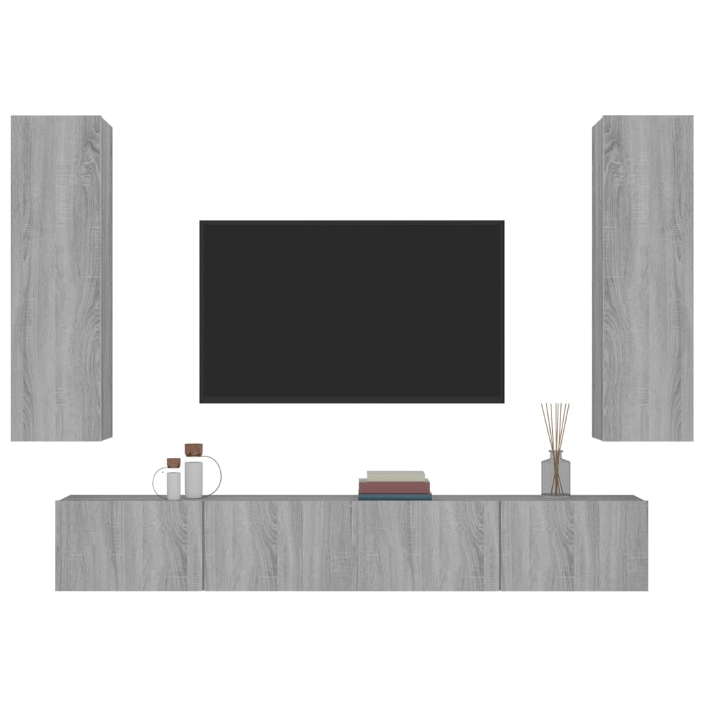 vidaXL Set dulapuri TV, 4 piese, gri sonoma, lemn prelucrat vidaXL Set dulapuri TV, 4 piese, gri sonoma, lemn prelucrat