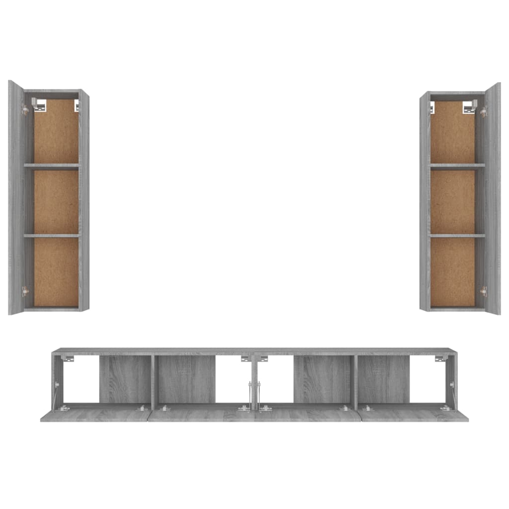 vidaXL Set dulapuri TV, 4 piese, gri sonoma, lemn prelucrat vidaXL Set dulapuri TV, 4 piese, gri sonoma, lemn prelucrat