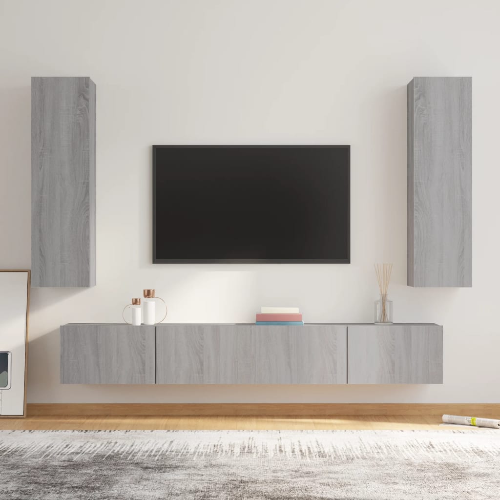vidaXL Set dulapuri TV, 4 piese, gri sonoma, lemn prelucrat vidaXL Set dulapuri TV, 4 piese, gri sonoma, lemn prelucrat