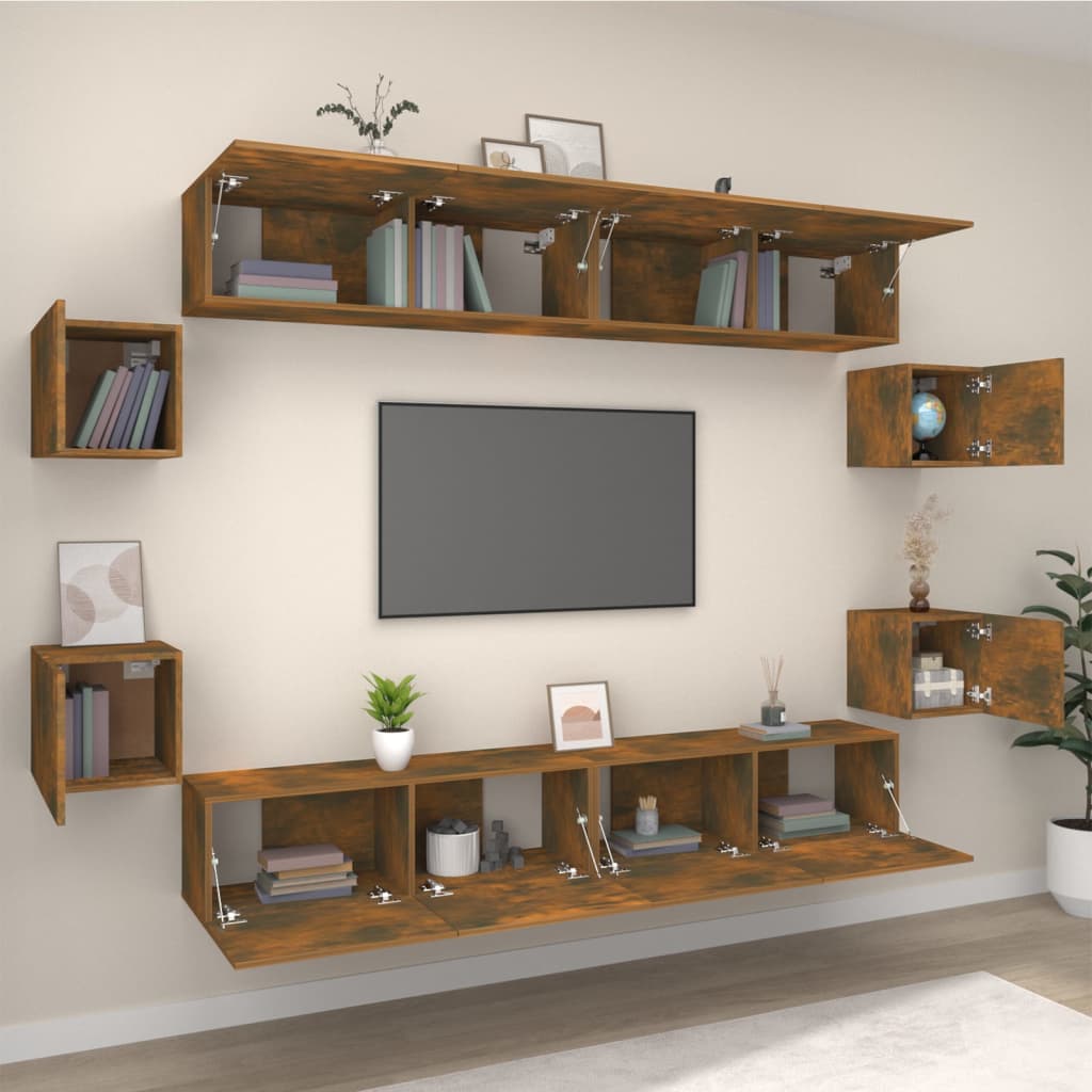 vidaXL Set dulap TV, 8 piese, stejar fumuriu, lemn prelucrat vidaXL Set dulap TV, 8 piese, stejar fumuriu, lemn prelucrat