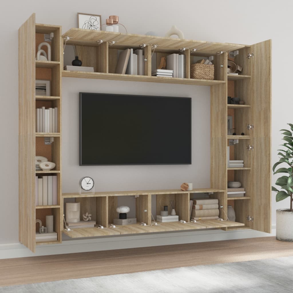 vidaXL Set dulap TV, 8 piese, stejar sonoma, lemn prelucrat vidaXL Set dulap TV, 8 piese, stejar sonoma, lemn prelucrat