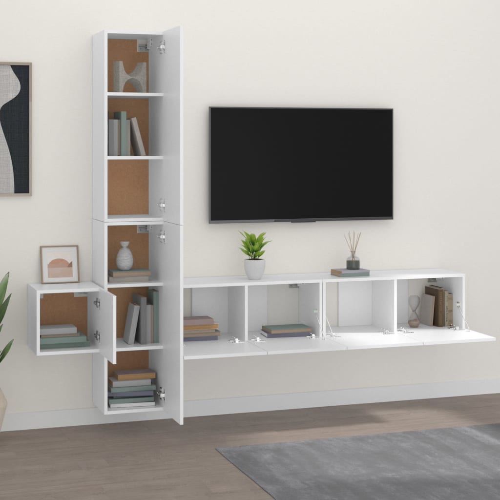 vidaXL Set dulap TV, 5 piese, alb, lemn prelucrat vidaXL Set dulap TV, 5 piese, alb, lemn prelucrat