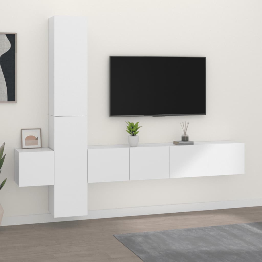 vidaXL Set dulap TV, 5 piese, alb, lemn prelucrat vidaXL Set dulap TV, 5 piese, alb, lemn prelucrat