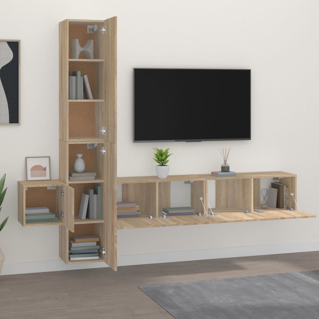 vidaXL Set dulap TV, 5 piese, stejar sonoma, lemn prelucrat vidaXL Set dulap TV, 5 piese, stejar sonoma, lemn prelucrat