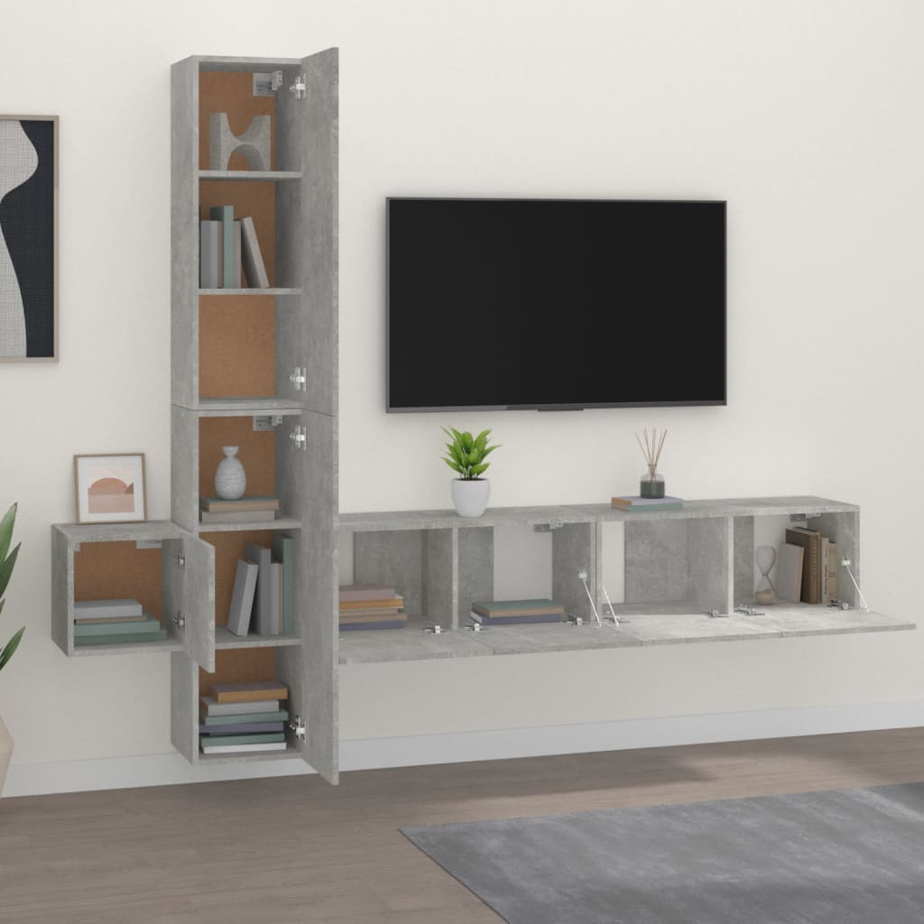 vidaXL Set dulap TV, 5 piese, gri beton, lemn prelucrat vidaXL Set dulap TV, 5 piese, gri beton, lemn prelucrat