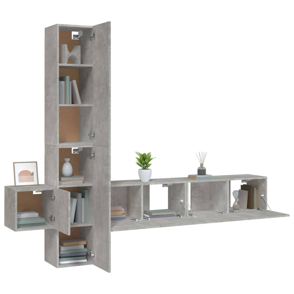 vidaXL Set dulap TV, 5 piese, gri beton, lemn prelucrat vidaXL Set dulap TV, 5 piese, gri beton, lemn prelucrat