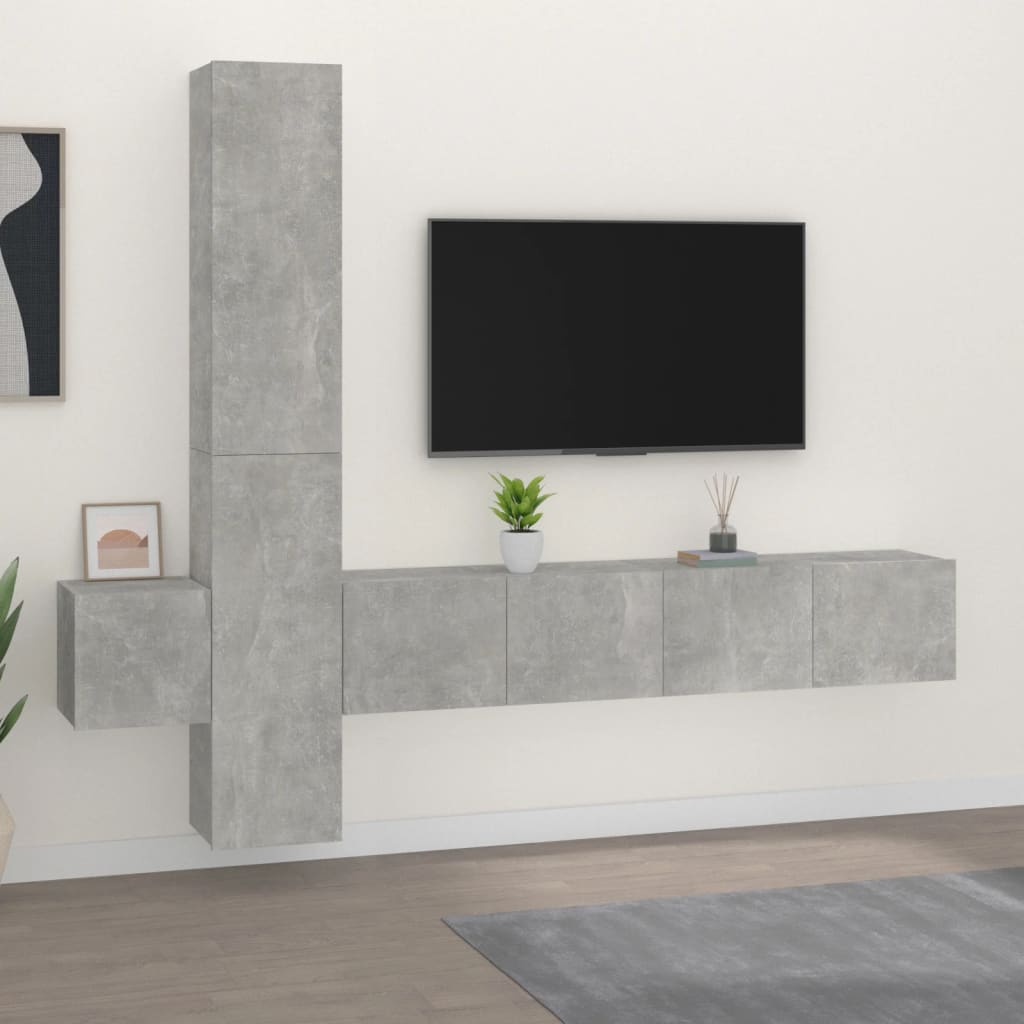 vidaXL Set dulap TV, 5 piese, gri beton, lemn prelucrat vidaXL Set dulap TV, 5 piese, gri beton, lemn prelucrat