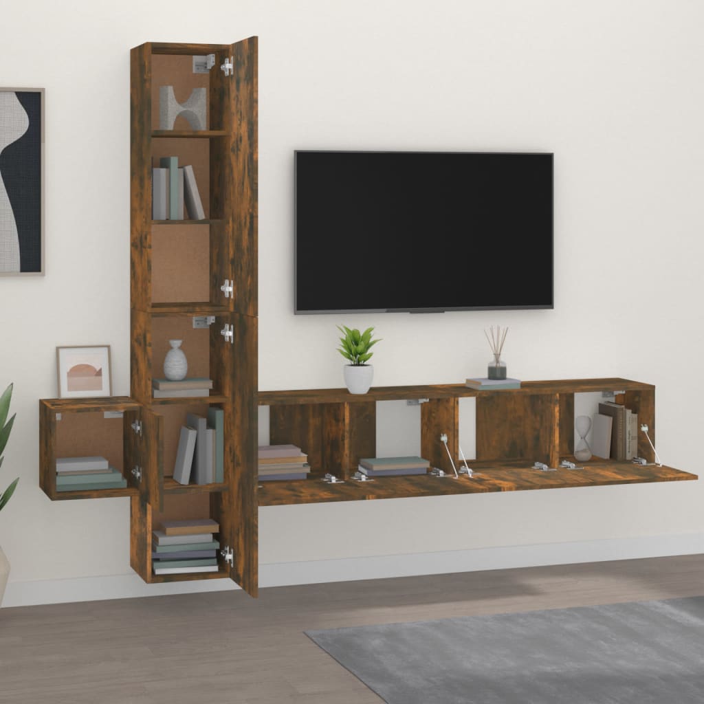 vidaXL Set dulapuri TV, 5 piese, stejar fumuriu, lemn prelucrat vidaXL Set dulapuri TV, 5 piese, stejar fumuriu, lemn prelucrat