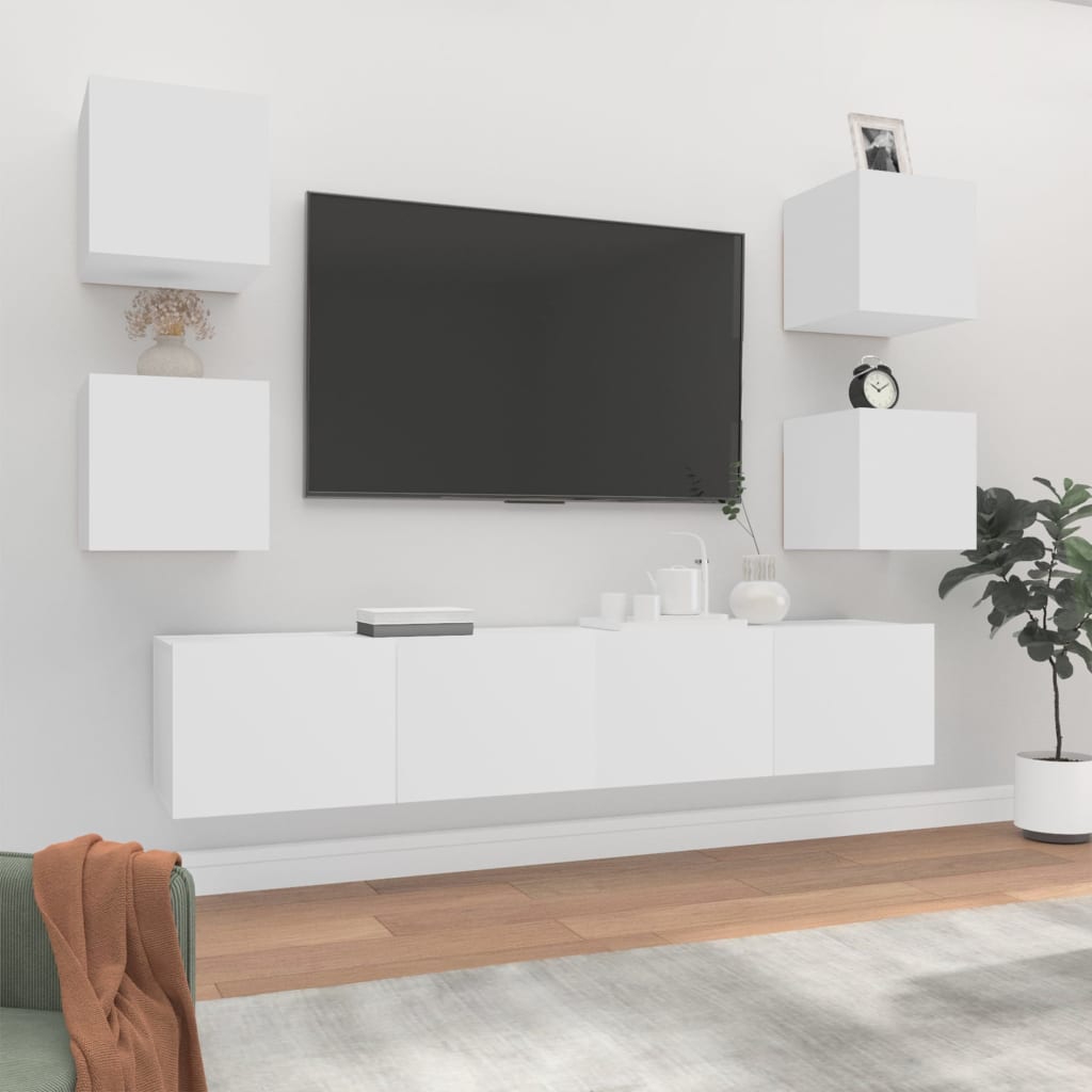 vidaXL Set dulap TV, 6 piese, alb, lemn prelucrat vidaXL Set dulap TV, 6 piese, alb, lemn prelucrat