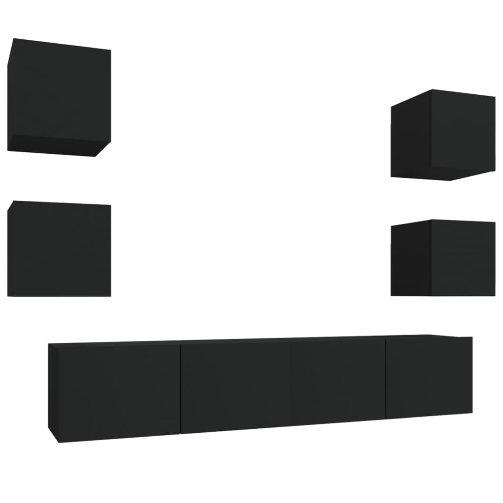 vidaXL Set dulap TV, 6 piese, negru, lemn prelucrat vidaXL Set dulap TV, 6 piese, negru, lemn prelucrat