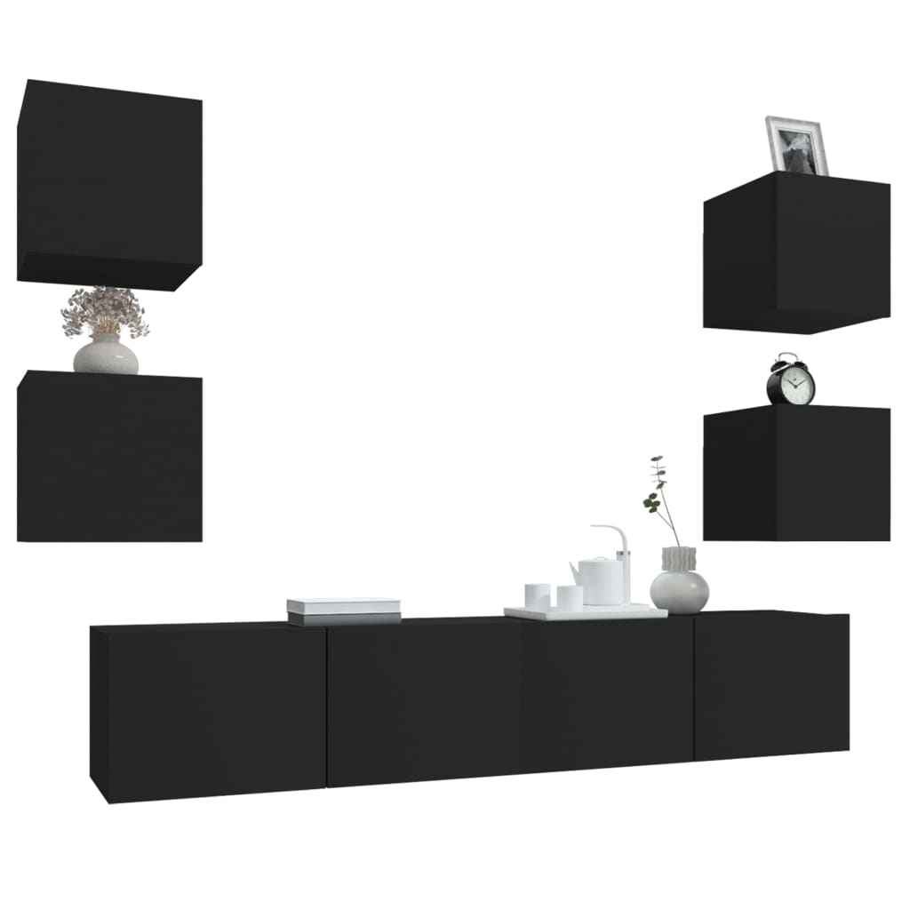 vidaXL Set dulap TV, 6 piese, negru, lemn prelucrat vidaXL Set dulap TV, 6 piese, negru, lemn prelucrat