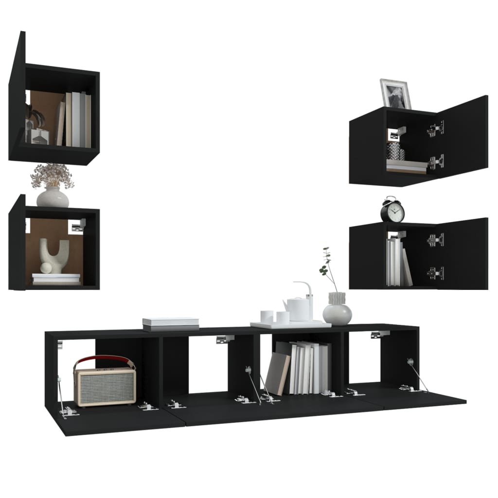 vidaXL Set dulap TV, 6 piese, negru, lemn prelucrat vidaXL Set dulap TV, 6 piese, negru, lemn prelucrat