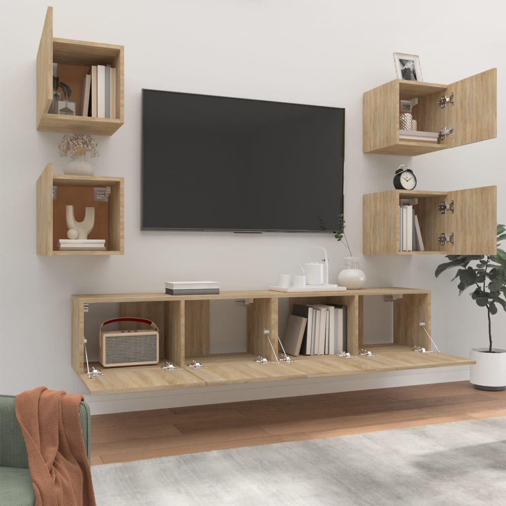 vidaXL Set dulap TV, 6 piese, stejar sonoma, lemn prelucrat vidaXL Set dulap TV, 6 piese, stejar sonoma, lemn prelucrat