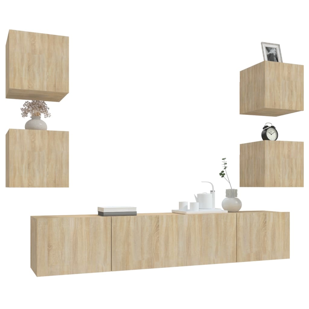 vidaXL Set dulap TV, 6 piese, stejar sonoma, lemn prelucrat vidaXL Set dulap TV, 6 piese, stejar sonoma, lemn prelucrat