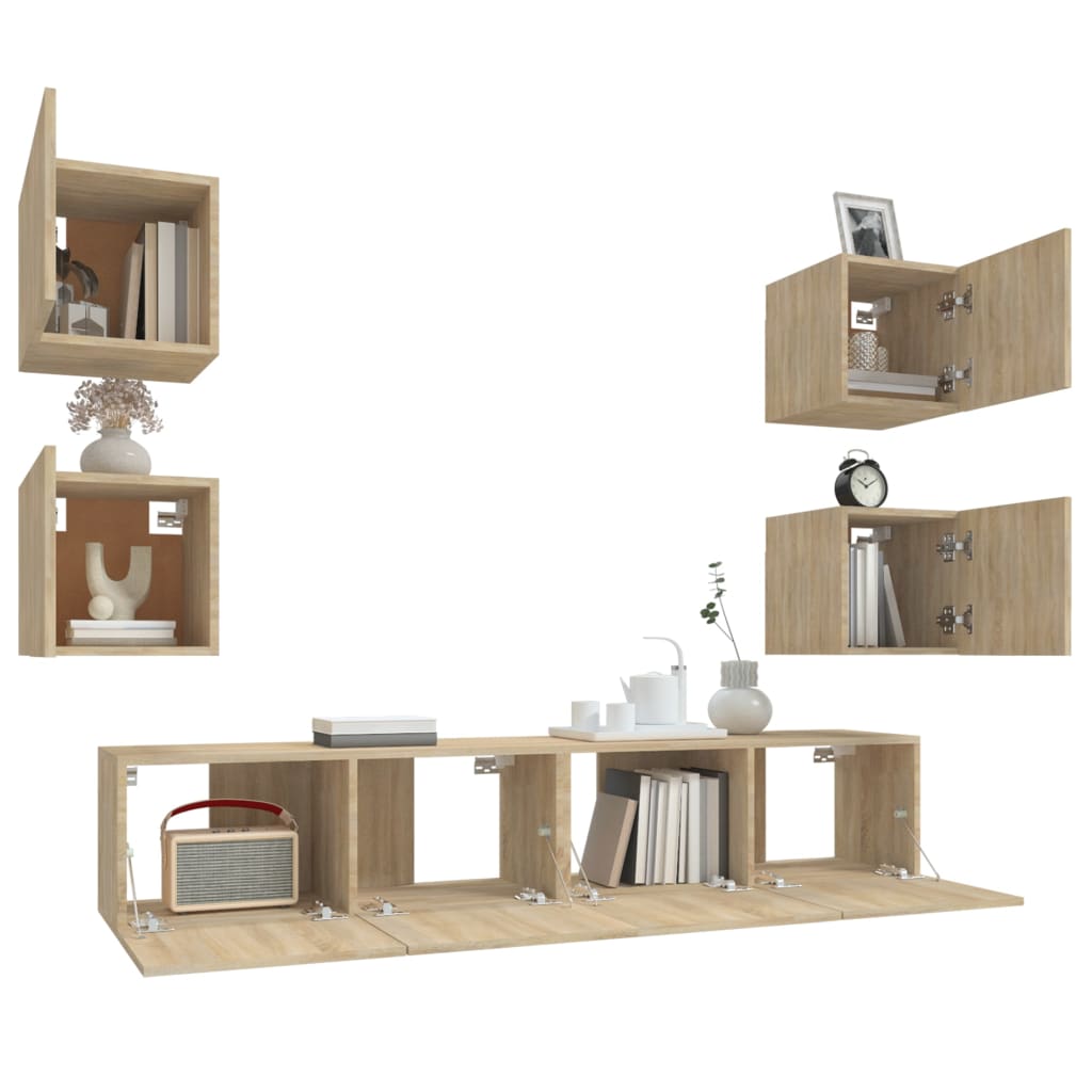 vidaXL Set dulap TV, 6 piese, stejar sonoma, lemn prelucrat vidaXL Set dulap TV, 6 piese, stejar sonoma, lemn prelucrat