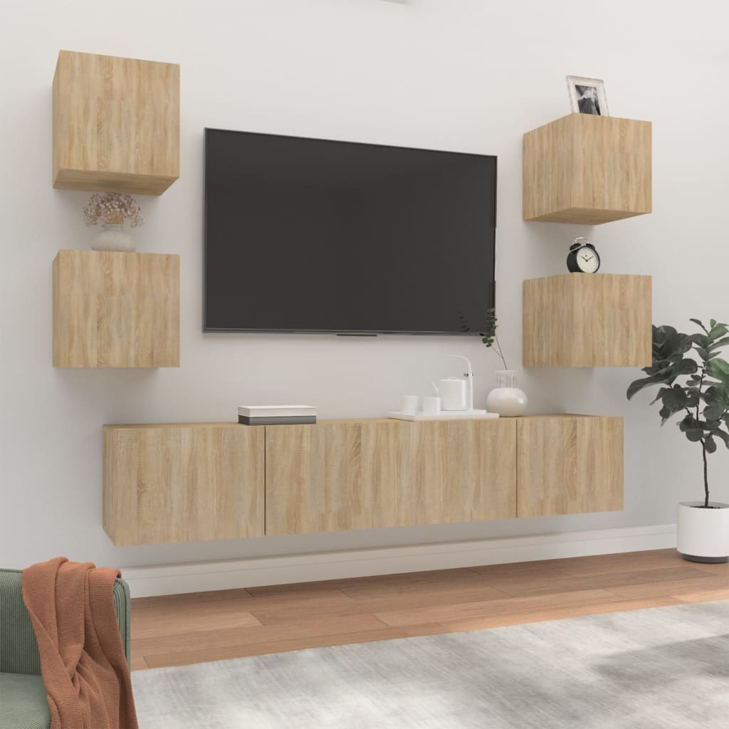 vidaXL Set dulap TV, 6 piese, stejar sonoma, lemn prelucrat vidaXL Set dulap TV, 6 piese, stejar sonoma, lemn prelucrat