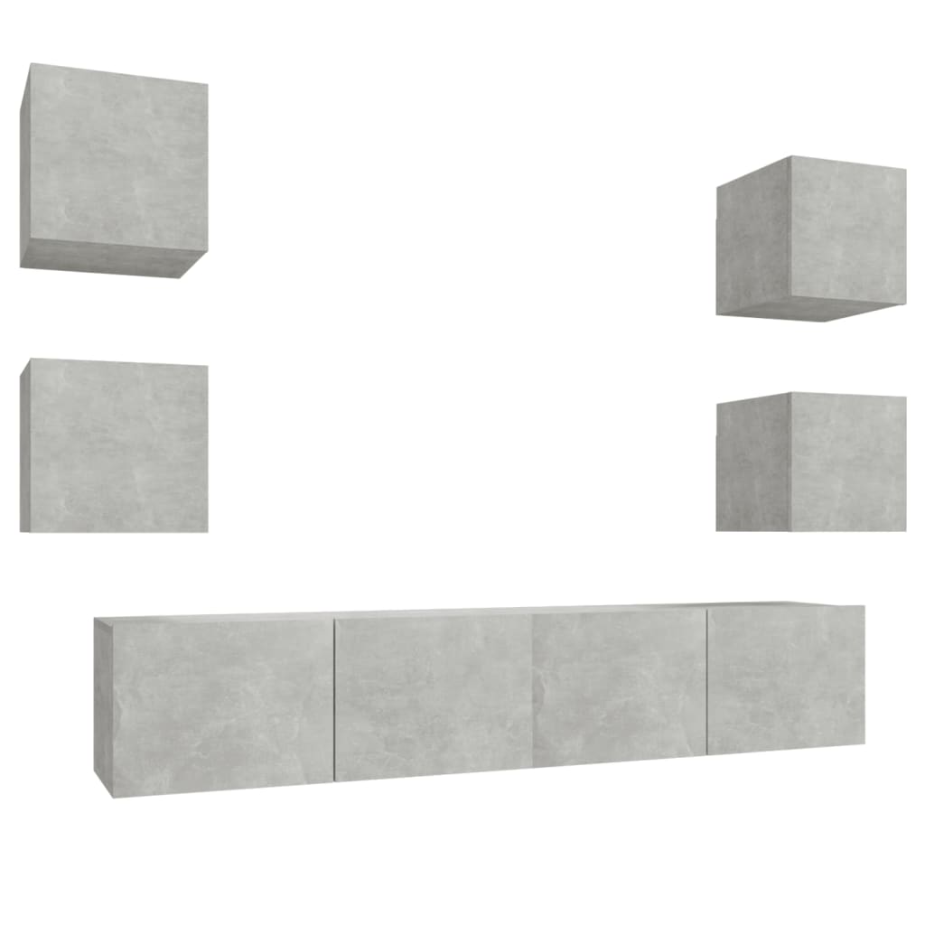 vidaXL Set dulap TV, 6 piese, gri beton, lemn prelucrat vidaXL Set dulap TV, 6 piese, gri beton, lemn prelucrat