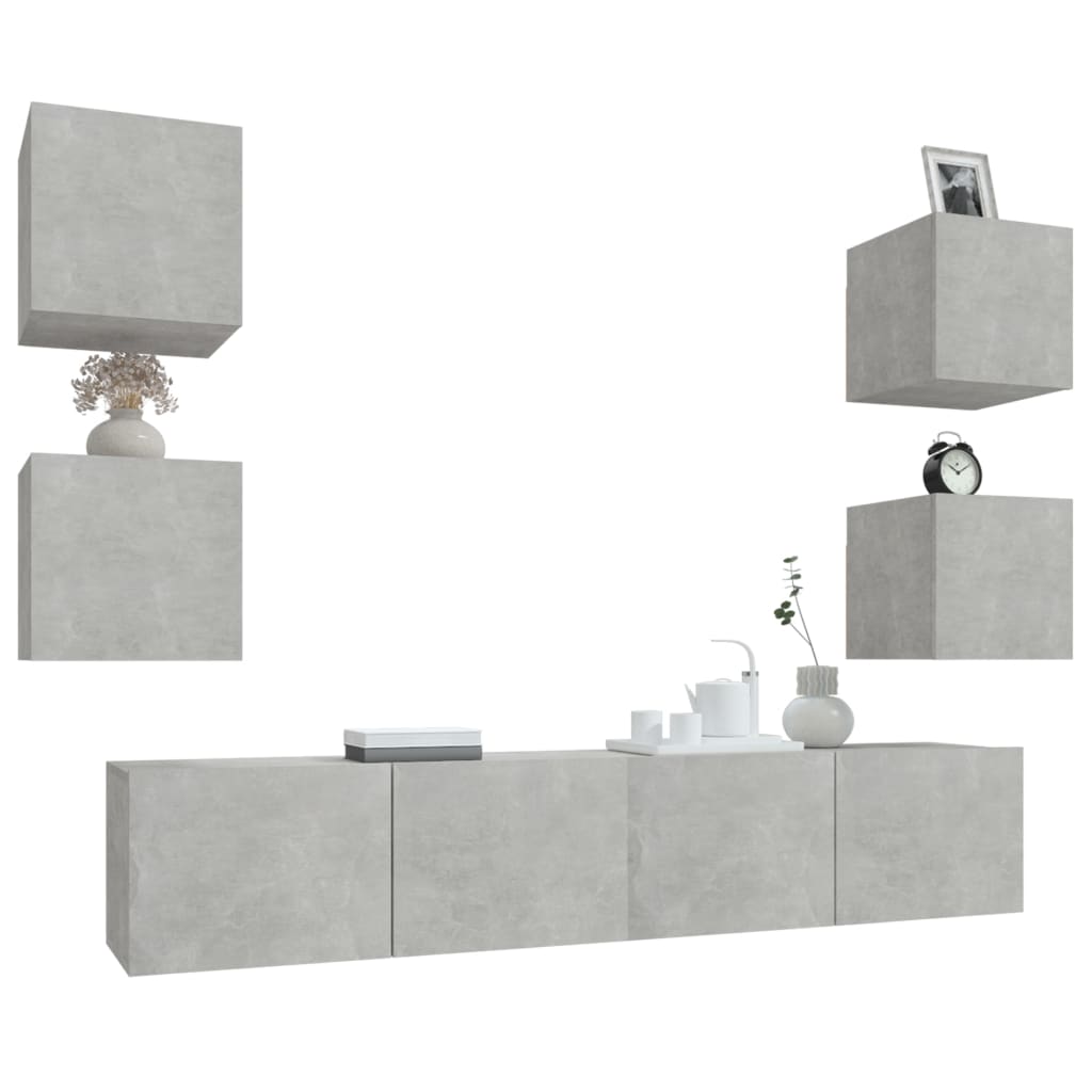 vidaXL Set dulap TV, 6 piese, gri beton, lemn prelucrat vidaXL Set dulap TV, 6 piese, gri beton, lemn prelucrat