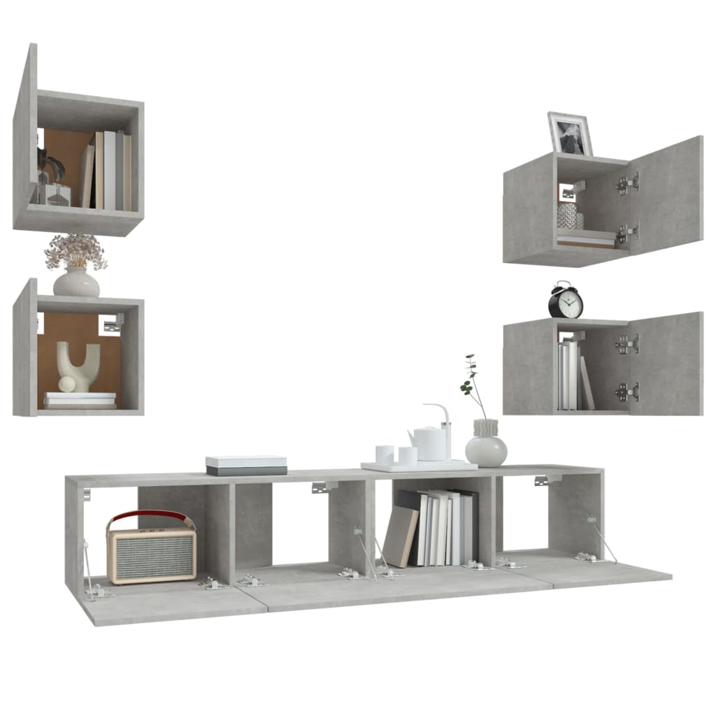 vidaXL Set dulap TV, 6 piese, gri beton, lemn prelucrat vidaXL Set dulap TV, 6 piese, gri beton, lemn prelucrat