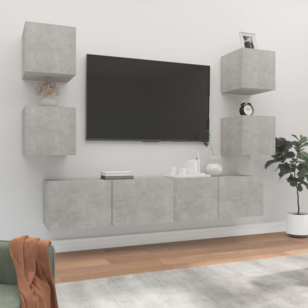 vidaXL Set dulap TV, 6 piese, gri beton, lemn prelucrat vidaXL Set dulap TV, 6 piese, gri beton, lemn prelucrat